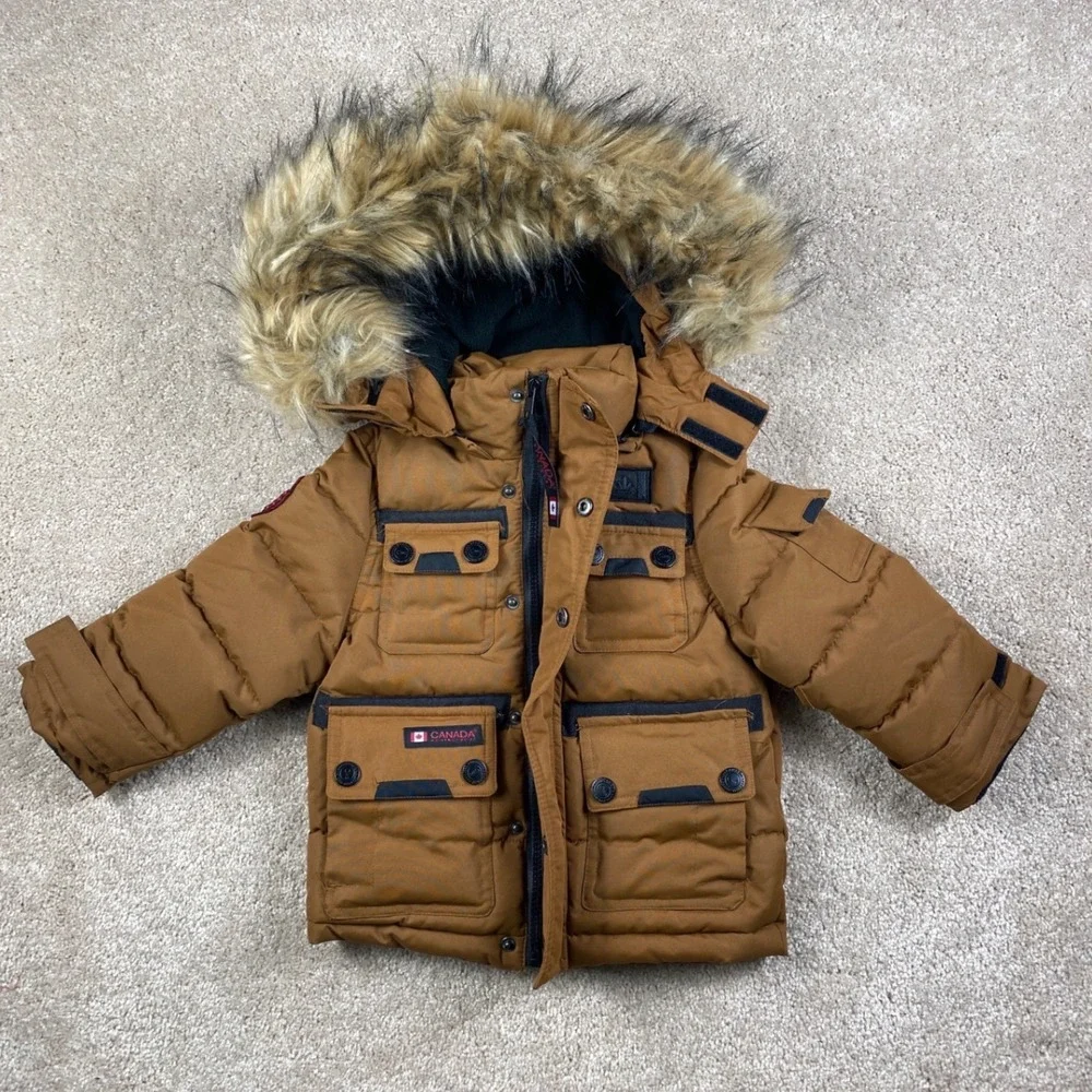 Canada Weathergear Boys Toddler 2T Tan Brown Faux Fur Hood Puffer‎ Parka Jacket